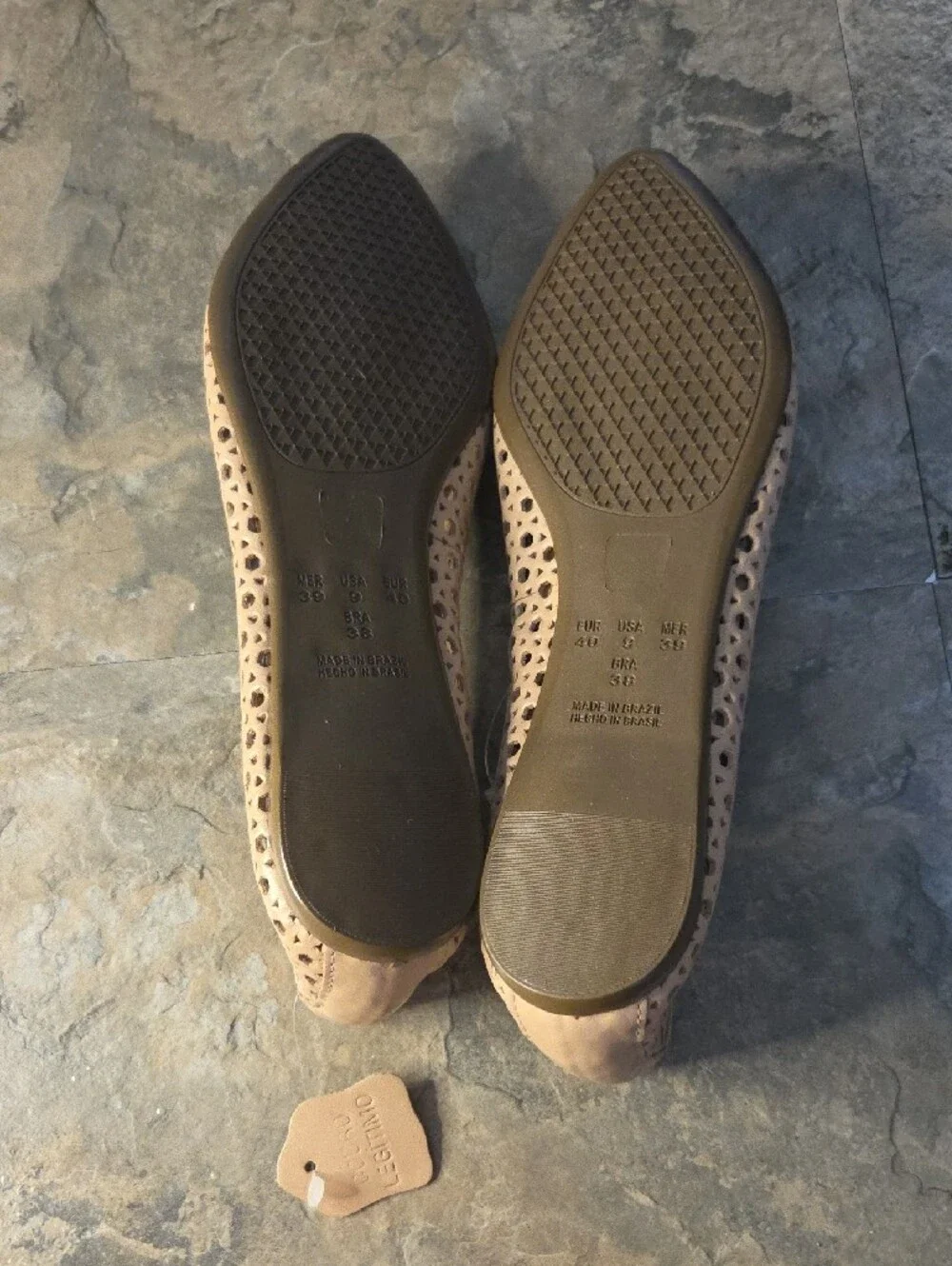Shuster Nude Laser-Cut Pointed Toe Flats, sz 9